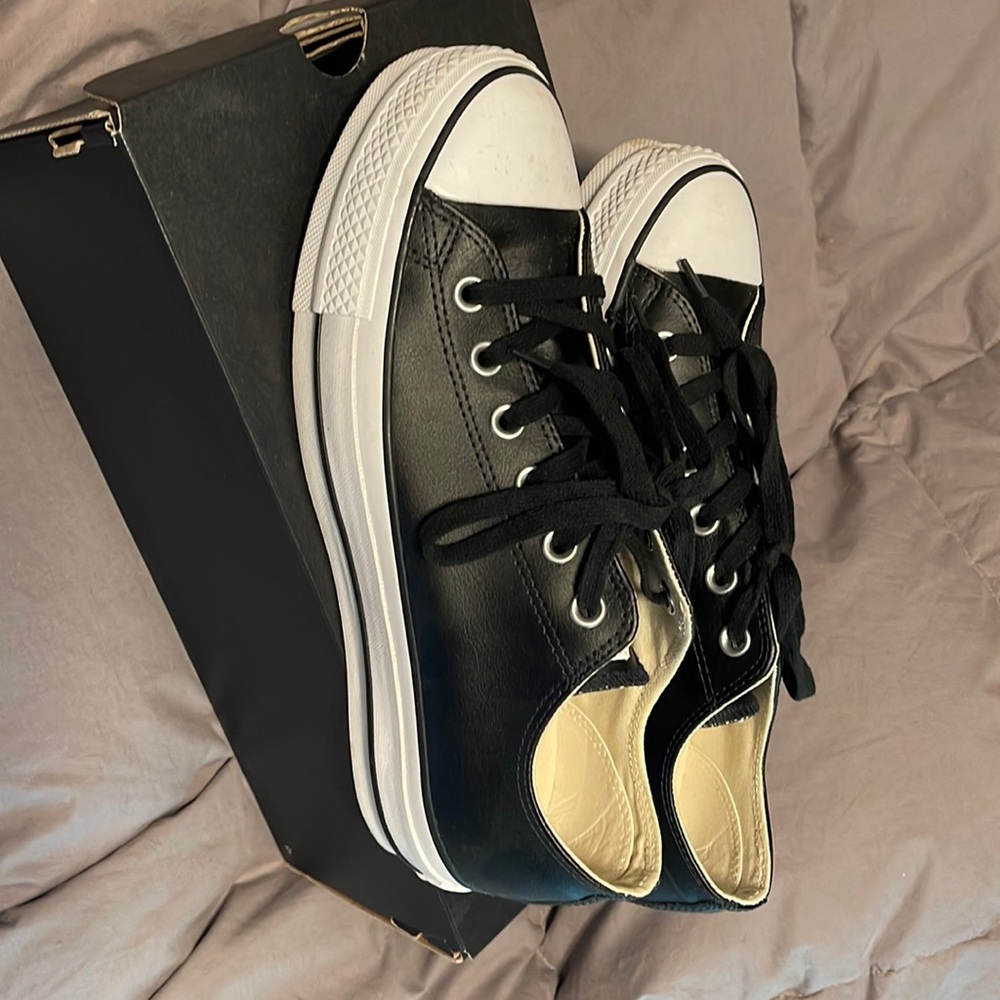 Converse Lift Clean black leather platform shoes
